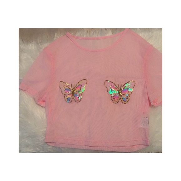 Pink mesh butterfly top - Picture 3 of 3